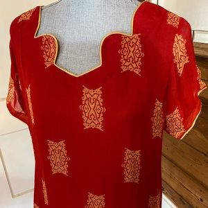 Red tunic dress - Silk - traditional